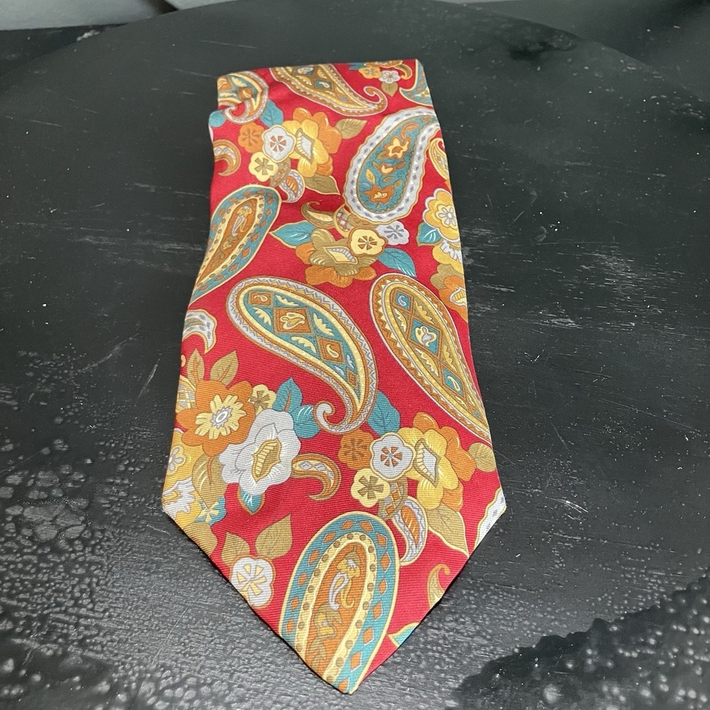 Liberty of London Silk Necktie Red Floral Paisley Print Classic Men's Tie
